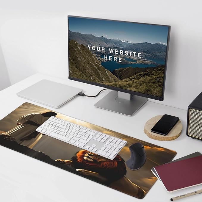 XXL Gaming Mouse Pad Extended (35.5X16) Lion Christianity Large Non-Slip Desk Mat Water-Resistant Keyboard Mousepad for Office &amp Home