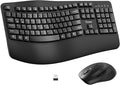 Wireless Keyboard and Mouse Combo2.4G Full Size Wave Keys Ergonomic Keyboard with Wrist Rest for Natural Typing 3 DPI Adjustable Ergonomic Silent Mouse for Computer/Laptop/Windows/Mac (Black)