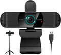 RUWBY Full HD 1080P Webcam with Built-in Dual Mics Wide-Angle Lens Privacy Cover Tripod Stand Autofocus Computer Camera Plug and Play for Desktop PC or Laptop