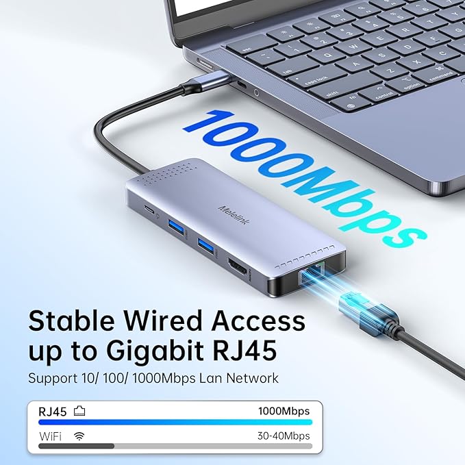 USB C Hub Ethernet 10 in 1 USB-C to HDMI 4K@60 Adapter with Gigabit Ethernet 100W PD USB-A&ampC Data Ports and SD/TF Slot USBC Dock MultiPort Dongle for MacBook Dell HP Lenovo etc