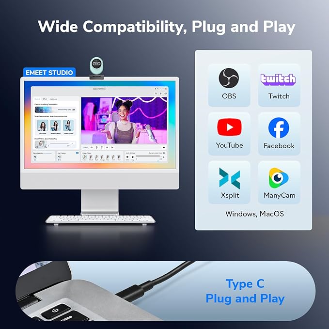 EMEET Piko 4K Webcam for Streaming World’s 1st Dual-Camera AI-Powered 4K Camera w/AI Autofocus 3 Mics Array&amp3 Sound Modes USB Webcam with Clip Great for Streaming Desk Setup