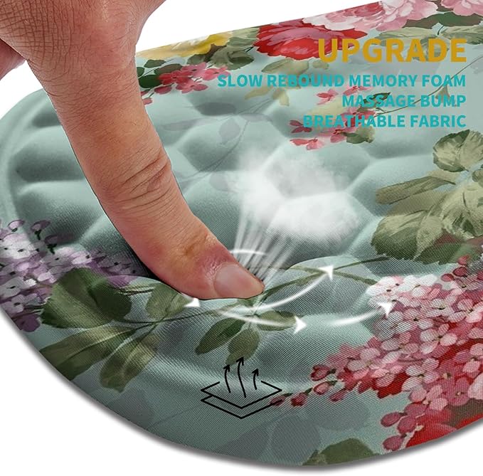 Hokafenle Ergonomic Mouse Pad Wrist Support Wrist Rest Mousepad for Carpal Tunnel Pain Relief with Integrated Memory Foam Slope Massage Bulge (11.8x7.9 inchGraceful Peony