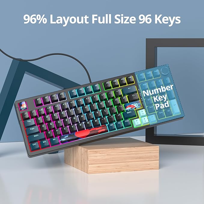 Guffercty kred 96% Wired Gaming Keyboard Gasket Mount Hot-swappable RGB Mechanical Keyboard with Knob Control &amp Number Pad for Mac/Win (98 Monster-B)