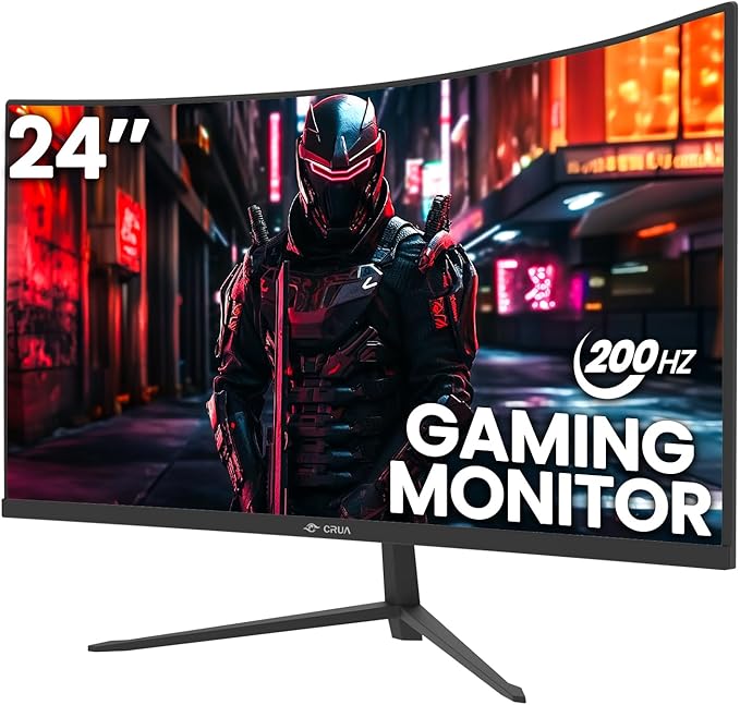 CRUA 24 Inch 200hz/180hz Curved Gaming Monitor FHD 1080P Frameless Computer Monitors Support AMD freesync Low Motion Blur Eye Care DisplayPort HDMI Compatible Wall Mountable Installs-Black