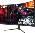 CRUA 24 Inch 200hz/180hz Curved Gaming Monitor FHD 1080P Frameless Computer Monitors Support AMD freesync Low Motion Blur Eye Care DisplayPort HDMI Compatible Wall Mountable Installs-Black