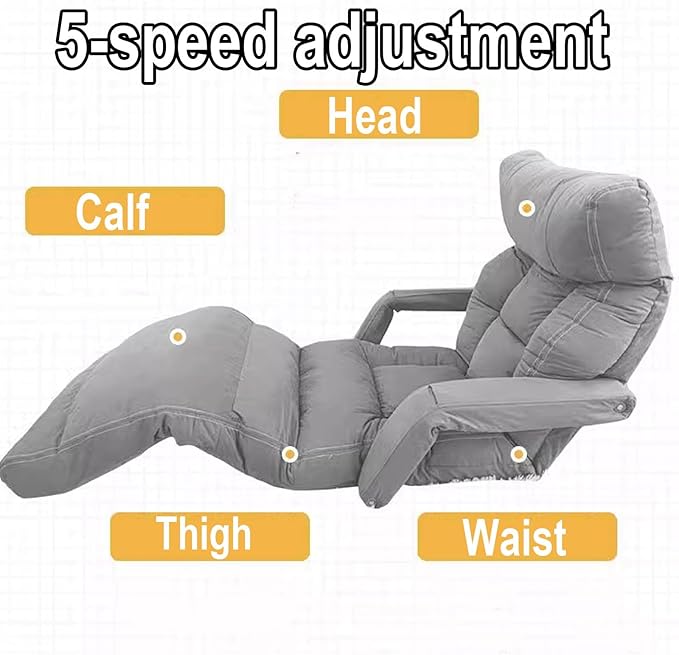 Floor Chair with Back Support and Arms Filled with High-Density Sponge and PP Cotton No Assembly is Required Sofa Chair 4 Parts Can Be Adjusted(White)