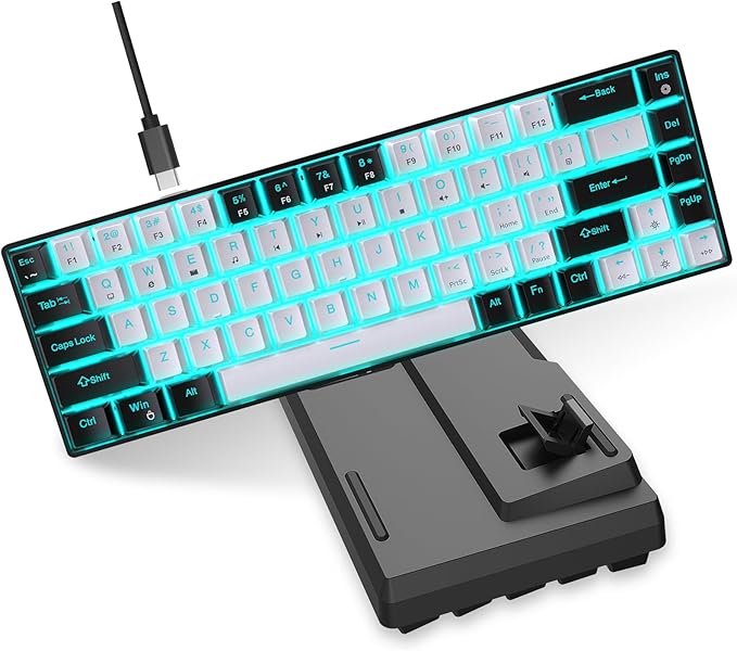 Yoidesu LED Backlit Mechanical Gaming Keyboard 68 Key RGB Mechanical Keyboard with 5.7ft Detachable Cable for OS X Linux System (Black and White)