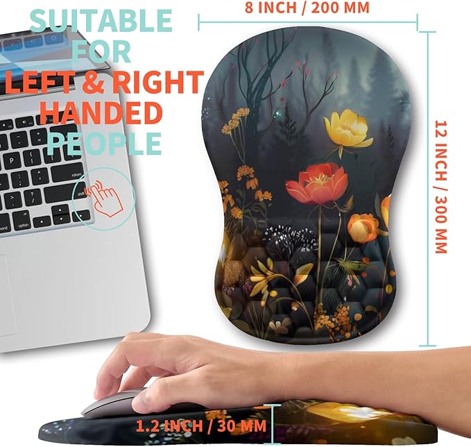 Ergonomic Mouse Pad Wrist Support with Memory Foam Massage Bulge Carpal Tunnel Pain Relief Mousepad Wrist Rest for Mouse(12x8 inch Midnight Forest)