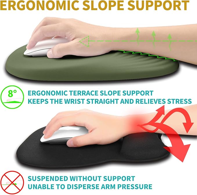 Hokafenle Ergonomic Mouse Pad Wrist Support with Stepped-Wedge Design Wrist Rest Pain Relief Mousepad Filled with Memory Foam Carpal Tunnel Mousepad for Wireless Mouse(12x8 inch Dark Green)