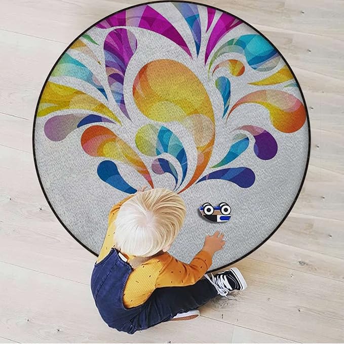 Colorful Round RugPrint Carpet for Bedroom Living Room Office Home Decor Mat Raindrops in Different Size in Gradient ColorsOrange Blue Diameter 35.5 in