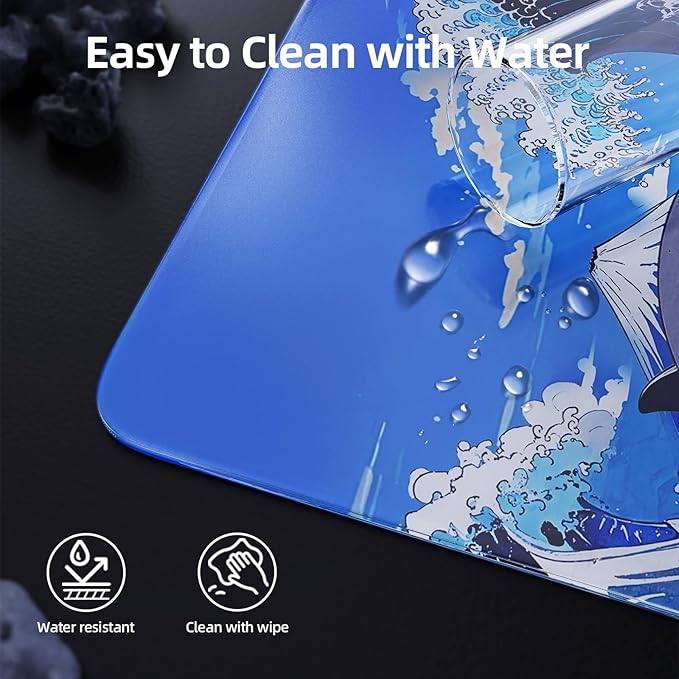 ATTACK SHARK CM05 Glass Gaming Mouse Pad17.7x15.7 in Large Mouse MatNon Slip 9H Hard MousepadsNano-Textured Glass Surface with Improved Precision and Speed for FPS/MOBA-Wave SharkBlue