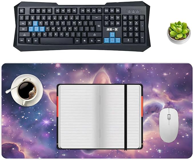 XXL Gaming Mouse Pad Animal Galaxy Cat XXL Gaming Mouse Pad Large Desk Mat Protector for Desktop Anti-Slip Rubber Extended Computer Keyboard Mat Writing Pad for Work Office 15.7 * 35.4 inB-1770