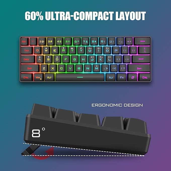 RedThunder 60% Gaming Keyboard and Mouse Combo Ultra-Compact 61 Keys RGB Backlit Mini Keyboard Lightweight 7200 DPI Honeycomb Optical Wired Gaming Set for PC MAC PS5 Xbox Gamer(Black)