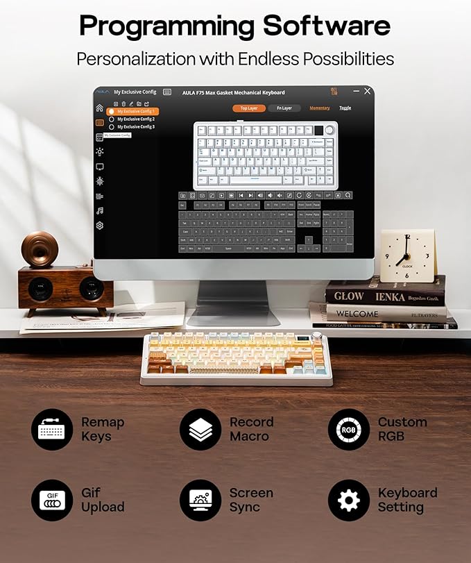 EPOMAKER X Aula F75 MAX Wireless Mechanical Keyboard with TFT Screen and Knob Gasket Keyboard in 75% Layout Hot Swappable Gaming Keyboard for PC/Mac/Linux (Caramel)