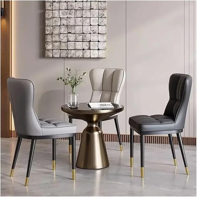 Adjustable Office Computer Chair with Armrest 1pcs Leather Finish Dining Chair with Backrest Sleek Black Legs with Gold Trim(Black)