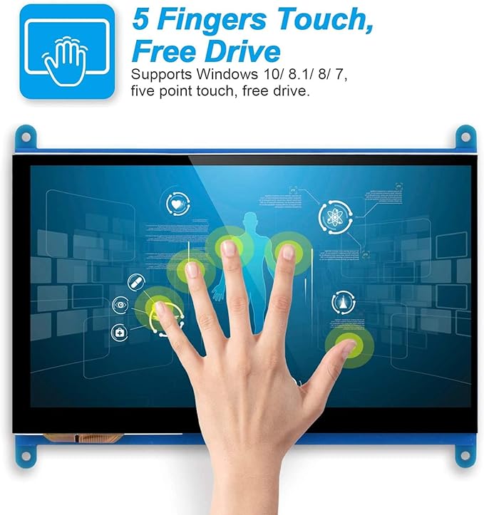 Yoidesu Capacitive Touch Screen 7 Inch for 3/2/1 1024 × 600 Full HD Portable Gaming Monitor with Backlit HDMI Touch Panel Compatible with 7 8 10