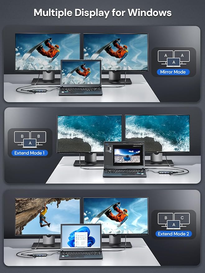 USB C to HDMI Dual Monitor Adapter DockteckExpand 5 in 1 Hub with 2 HDMI 4K 2 USB 3.0 PD 100W Charging USB C to MultiPort Adapter for Dell HP MacBook and Type C Devices
