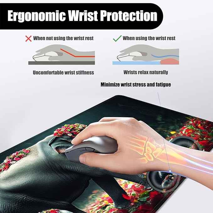 Mouse PadLarge Desk Mat Set 4in1 XL Mousepad + Keyboard Wrist Rest+Mouse Wrist Rest+Coaster with Ergonomic Desk Pad for Home Office Table Computer Cover -Mother and Baby Elephants
