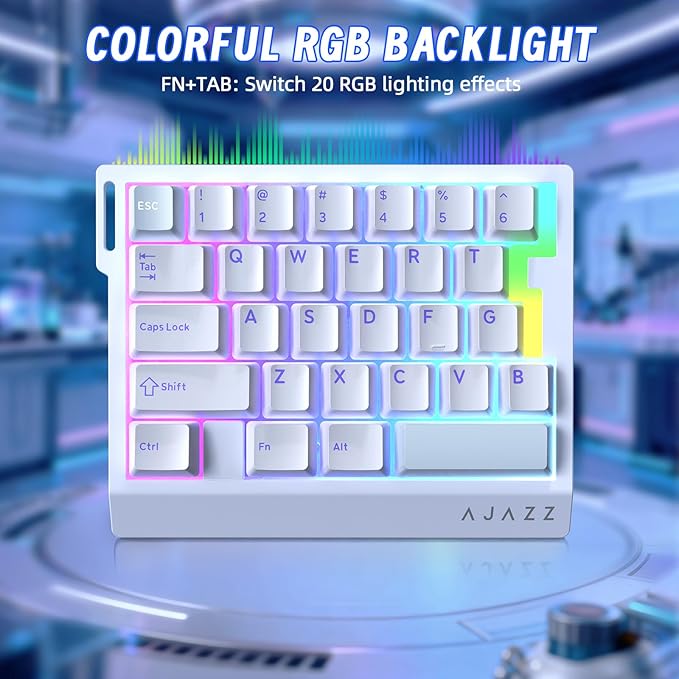A.JAZZ AK029 Wired 29 Keys One-Handed RGB Gaming Keyboard with 8000HZ0.01mm RT Magnetic Switches Adjustable ActuationHotswappable Mechanical KeyboardAluminum PlateWeb Driver for Gamers-White