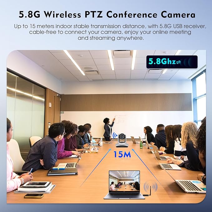 TOALLIN Wireless PTZ Conference Room Camera 10X Optical Zoom 1080P Full HD Video Calling and Streaming Wireless Conference Webcam for Video Conferencing/Church Services Worship/Online Teaching