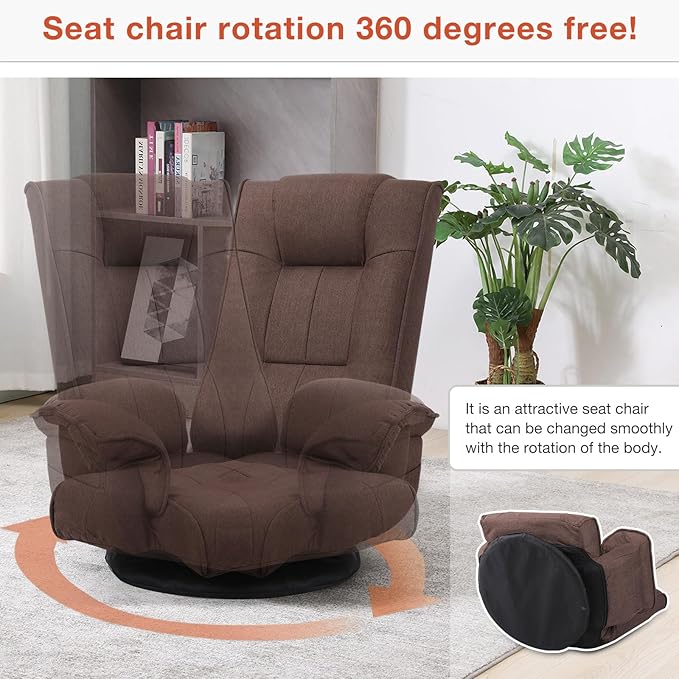 Ergonomic Swivel Floor Gaming Chair with Armrests &amp Side Pockets 6-Position Reclining Sofa Bed Foldable Padded Lounger with Thick Cushion &amp Lumbar Support for Esports Reading TV Watching (