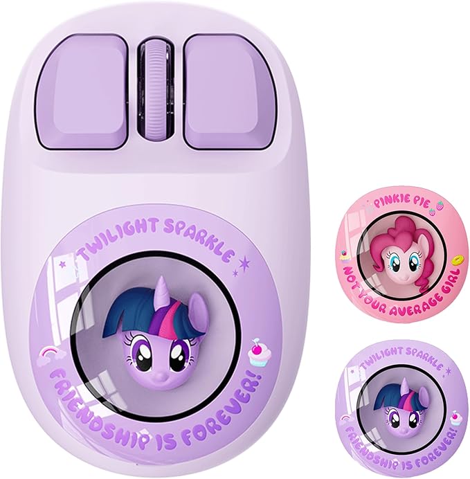 My Little Pony Wireless Mouse - Twilight Sparkle Edition 3D Character Design Silent Click Mouse with 1600 DPI Dual-Mode (2.4GHz/Bluetooth) Ergonomic for Mac/Windows