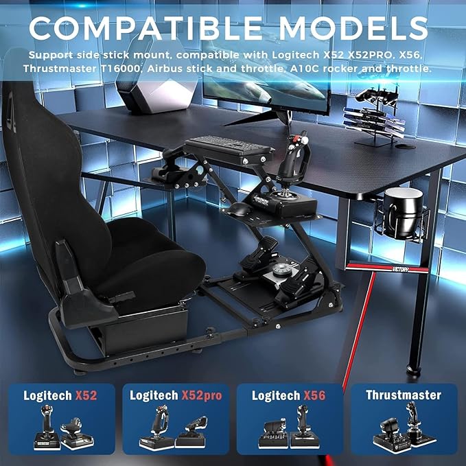 Flight Simulator Cockpit &amp Racing Simulator Cockpit Compatible for Logitech G27 G29 X52 for Thrustmaster Hotas Warthog Wheel Pedal Shifter Keyboard and Flight Stick Not Included