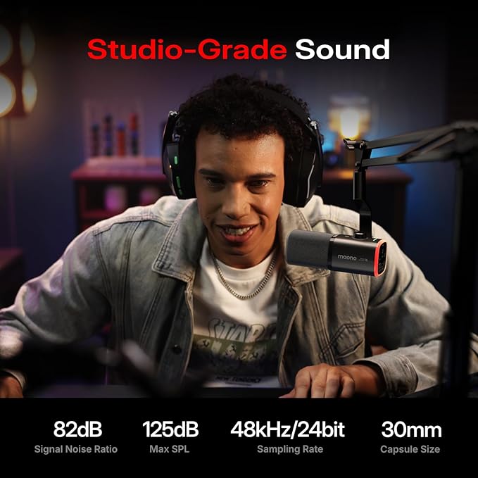 MAONO PD100W Wireless Microphone with MH601 Professional Studio Monitor Headphone