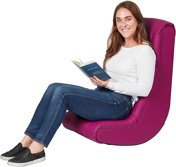 Factory Direct Partners Soft Tufted Floor Rocker - Cushioned Ground Chair for Kids Teens and Adults - Great for Reading Gaming Meditating TV - Raspberry 10488-RS