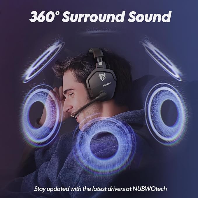 NUBWO Wireless Gaming Headset with Mic for Ps5 Ps4 PC Zero Interference 100-Hour Battery All-Day Play 23ms Sync for Fortnite &amp Call of Duty/FPS Gamers Triple Mode All Devices Compatible - Gra