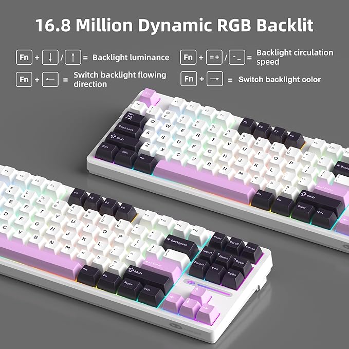 MageGee LIGHT87 Wired Creamy Keyboard 80% Gasket Hot Swappable RGB Backlit Gaming Mechanical Keyboards with 6-Layer Sound DampeningPBT Keycaps NKRO for Win/Mac Purple