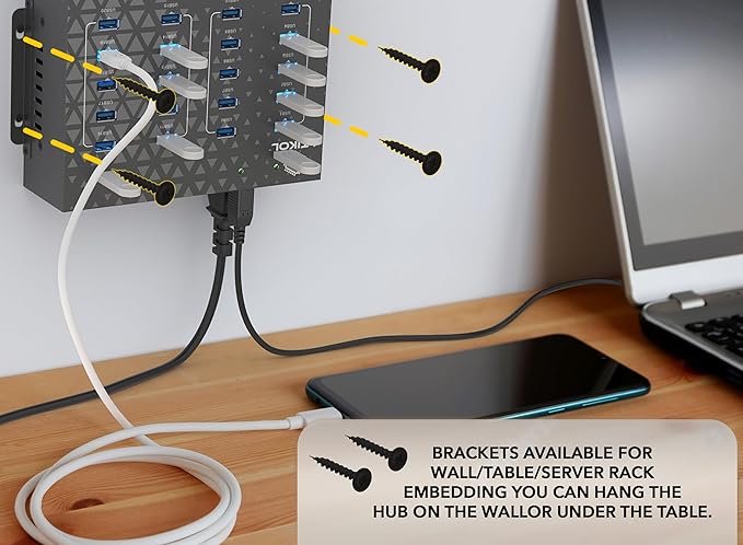 20 - Port USB 3.0 Splitter Hub with Power Supply - High Speed Data Transfer for Desktop Laptop HDD PC - Expand and Speed Up to 5 Gbps 110W - Industrial Grade Hub Compatible with External Drives