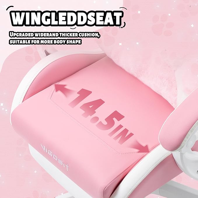Pink Cat Ear Gaming Chair with Footrest - Cute Gaming Chair for Girls 310lbs Capacity Adjustable Height &amp Lumbar Support Ergonomic Computer Chair for Teens