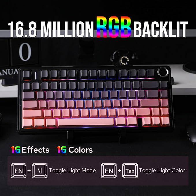 EPOMAKER X Aula F75 75% Wireless Gaming Keyboard BT/2.4GHz/USB-C Hot Swappable Creamy Mechanical Keyboard with 5-Layer Padding&ampKnob NKRO RGB (Black Pink Reaper)
