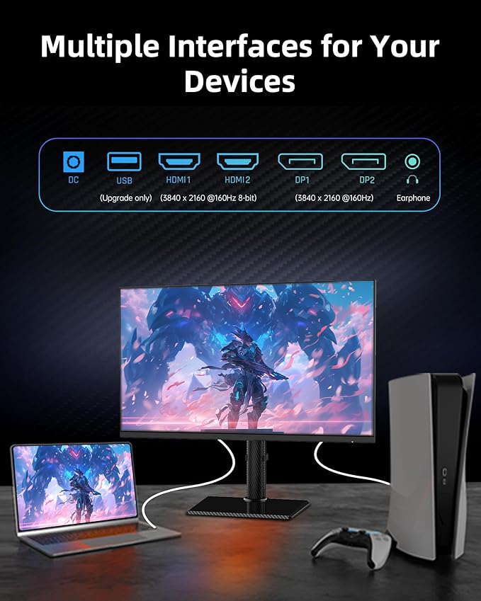 KTC 27 Inch 4K Gaming Monitor - UHD 160Hz Monitor with Fast IPS Panel 1ms MPRT 140%sRGB HDR 400 Adaptive Sync HDMI DisplayPort Height Tilt Pivot Swivel Adjustable Carbon Fiber Backcover U27T6