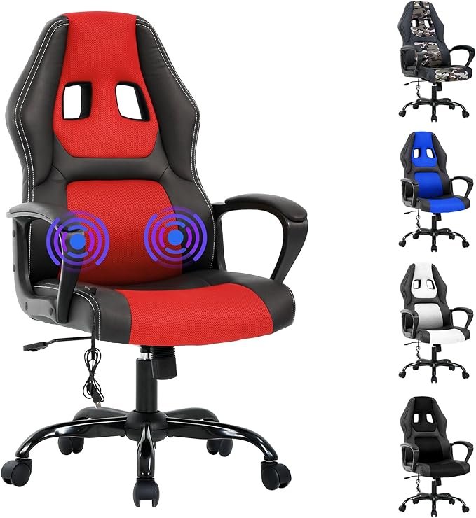 MKDLUFEI Modern Ergonomic Massage Gaming Chair Red &amp Black