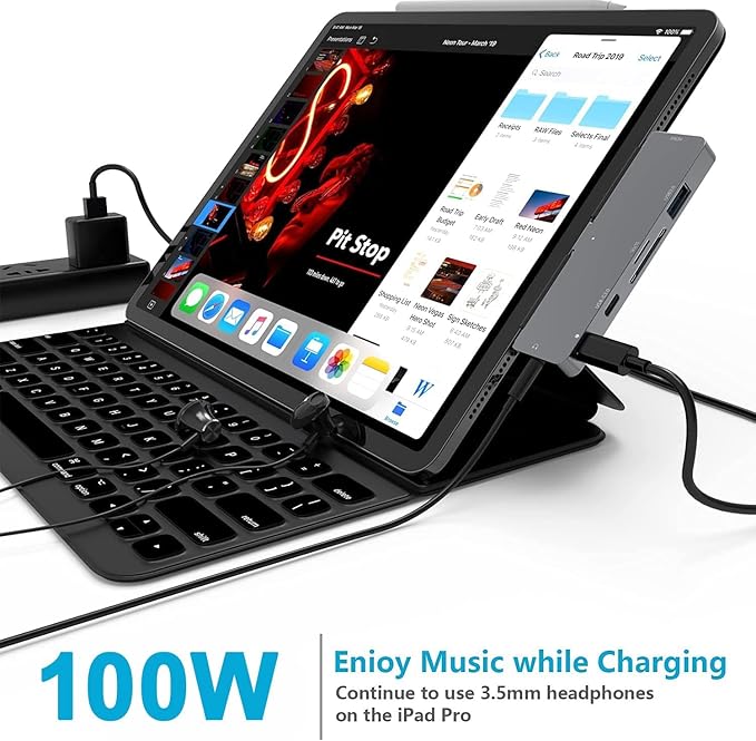 iPad Pro M4/M2/M1 13/11/12.9 iPad Air 5 7 in 1 Adapter - 4K 60Hz HDMI 3.5mm Headphone Jack USB3.0 USB C PD Charging &amp Data SD/Micro SD Card Reader