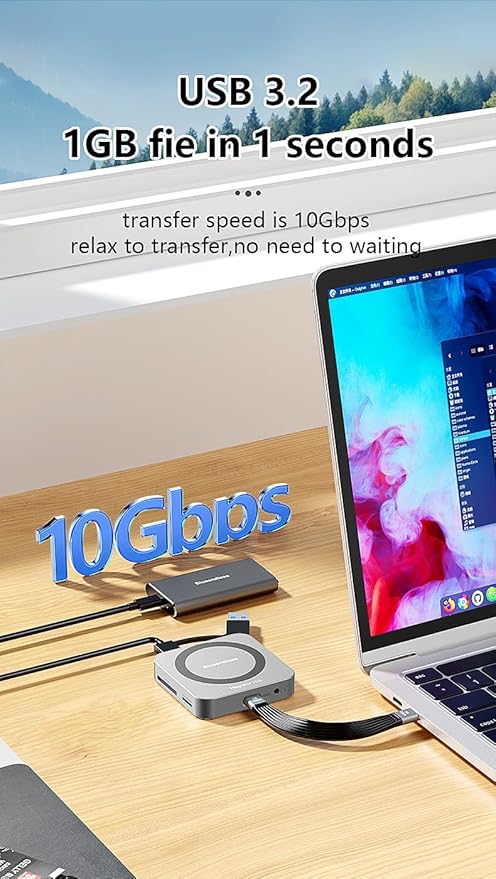 8-in-1 Magnetic Docking Station for M.2 NVME SSD - 4K HDMI PD100W Charging Type-C 3.2 Hub for Laptops Tablets &amp Phones