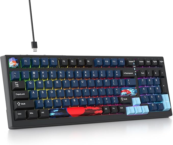 96% Percent Keyboard Programmable99 Keys Wired Hot-swappable RGB Mechanical Gaming Keyboard Gasket Mount with Quiet Pre-lubed switches for Mac/Win (Dark Blue)