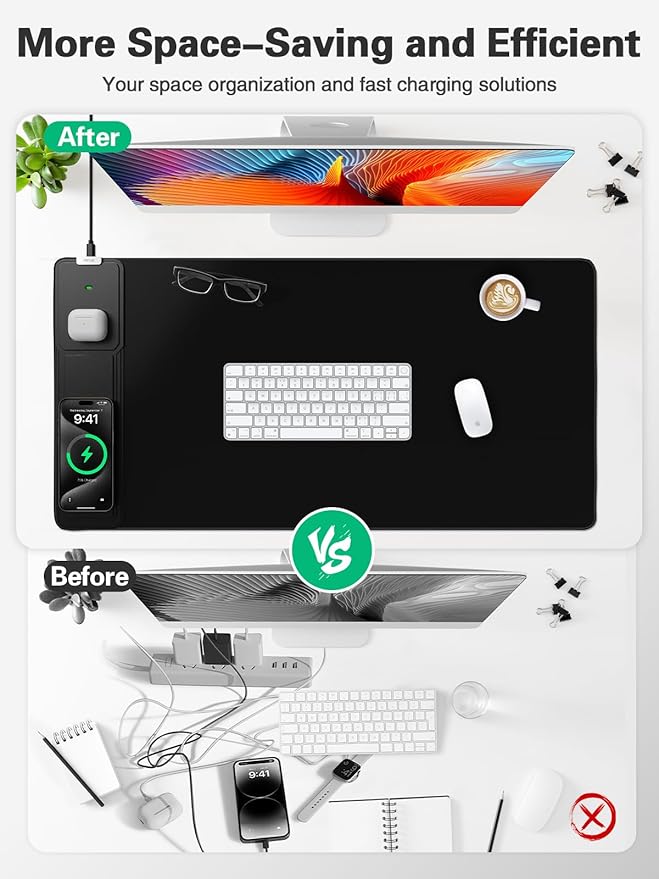 Mouse Pad with Foldable Phone Holder Wireless Charging Desk Mat 31.5x15.8 Large Mousepad with Superior Micro-Weave Cloth XXL Desk Pad with Non-Slip Waterproof Keyboard Pad for Home &amp Office