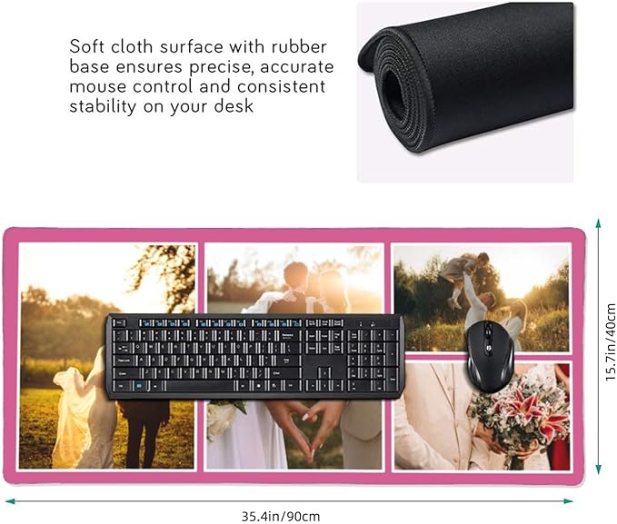 Custom Large Mouse Pad with Photo Personalized Mouse Pads with Picture Text Customized Non-Slip Mousepad for Gaming Offices Home Computer Desk 16x35.5in