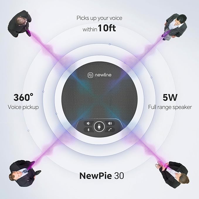 N newline USB Conference Microphone Speaker with Dongle Bluetooth Speakerphone 360° Voice Pickup 4 Mics Portable USB Speakerphone w/Noise Reduction for Home Office Meeting Teams Zoom NewPie 30