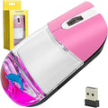 Wireless Mouse Cute Clear Water Silent Lightweight Portable Aqua Transparent Liquid Optical Retro Cordless Mice with USB Receiver Floater Dolphin for PC Laptop Computer MacBook Kids Girl Gift (Pink)