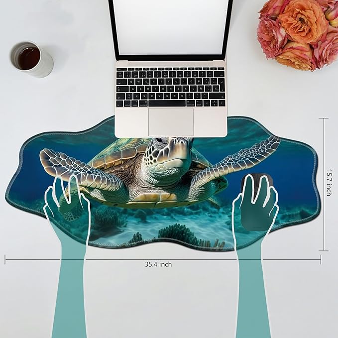Sea Turtle Desk Mat Mouse Pad 35.4X15.7 XL Extended Mousepad Huge Mouse Pads with Stitched Edges Desk Pad for Work Game Office Home