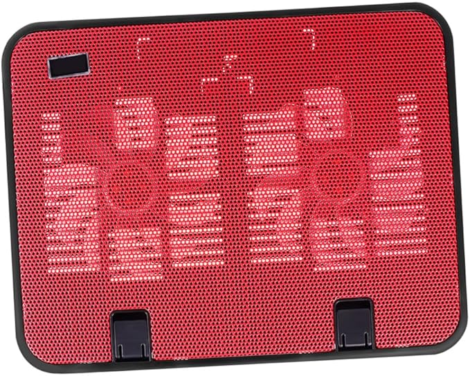 Laptop Cooling Pad USB Powered Dual Quiet Fans Anti-Slip Metal Panel Stand Angle for Desk Bed Travel Red
