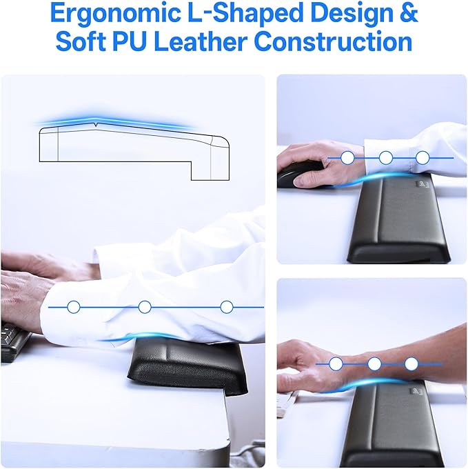 UnivoColors Long Arm Rest for Desk EdgesPU LeatherNon-SlipMemory FoamDesk Edge SupportErgonomic Design for Long-Hour Work(23.6 * 3.9 inch One-Piece Design of White)