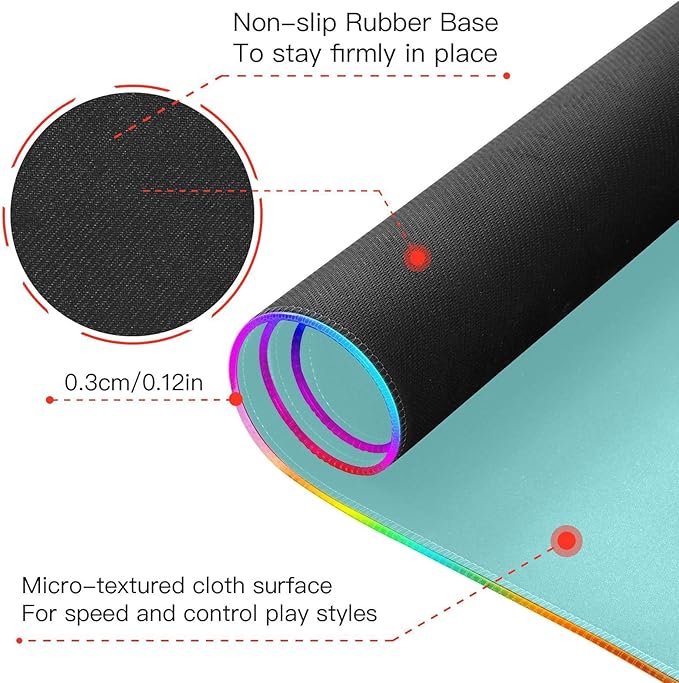 Light Blue Teal Mouse Pad Gaming Mousepad Non Slip Desk Mat Wireless Charging RGB Computer Mouse Pads Keyboard Pad Mats for Office Home Desktop 35.4 x 15.7 in