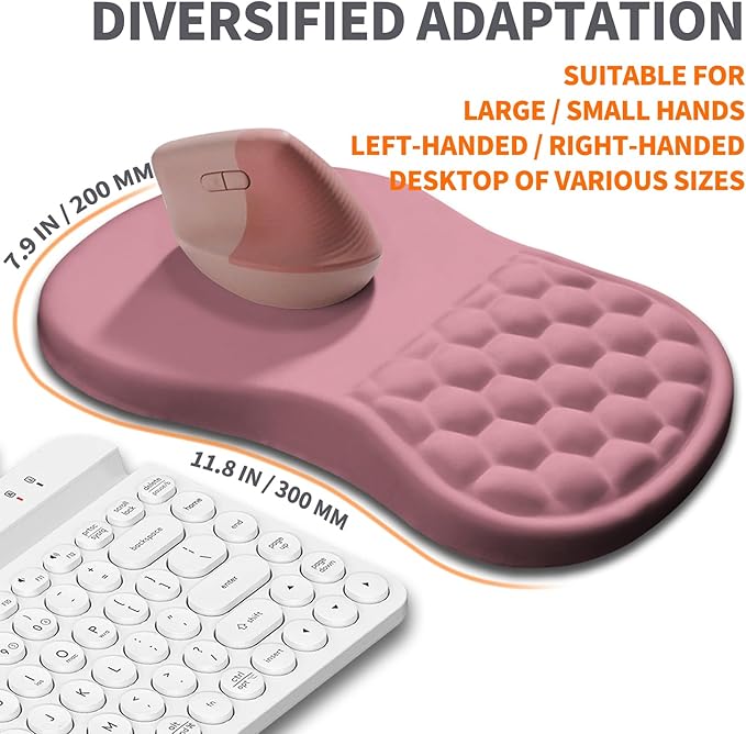 Ergonomic Joint Wrist Support Mouse Pad with Memory Foam Cushion Massage Bump Carpal Tunnel Pain Relief Mousepad Slope Design for Wrist Rest 11.8x7.9 in RosyBrown