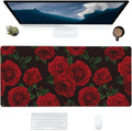 Rose Red Flower Large Mouse Pad Gaming Mousepad with Wrist Support Rubber Computer Keyboard Mat for Desk Laptop Non-Slip Full Deskmat Protector Waterproof Writing Pad Office Home 16x35.5 in
