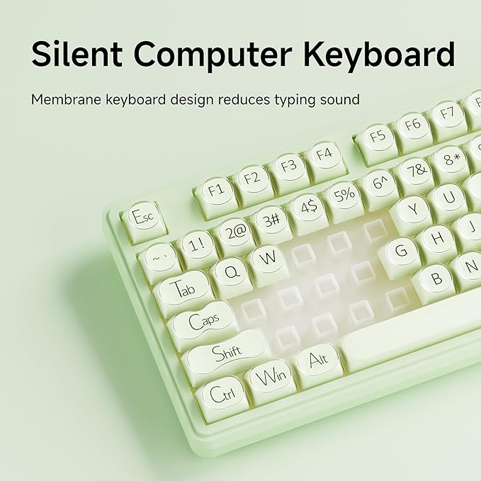 V102 Wired Keyboard 98 Keys Creamy Gaming Keyboard with Display Screen Media Knob RGB Silent Wired Cute Computer Keyboard for Laptop PC Gamer - Green